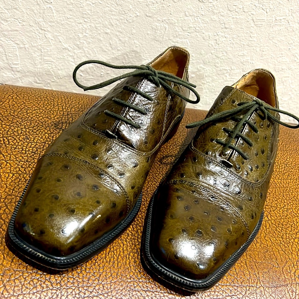 Giorgio Brutini  Dark Olive Taupe Ostrich Leather Dress Shoe Private Collection!